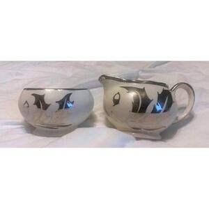 Vintage Sandland Ware Silver Luster Cream & Sugar Set‎ –  1950s Staffordshire